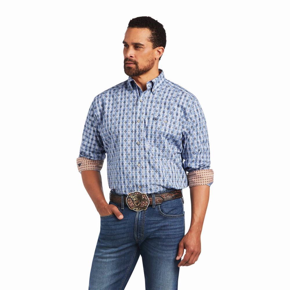 Blue Ariat Relentless Concrete Stretch Classic Fit Men\'s Shirts | BARO12567