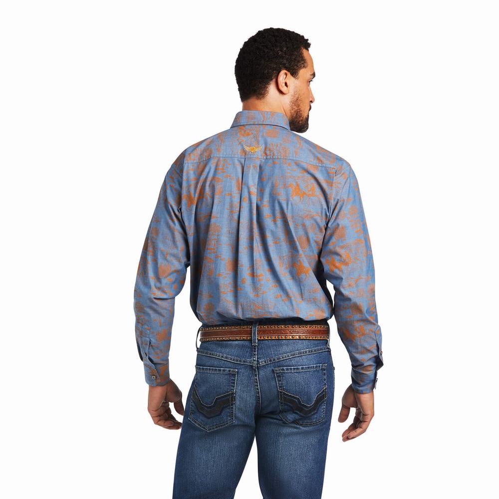 Blue Ariat Relentless Cordage Stretch Classic Fit Men's Shirts | VRBG81735