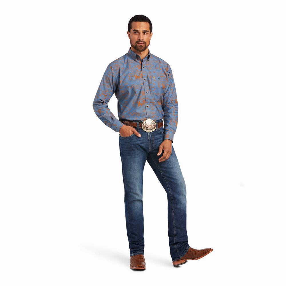 Blue Ariat Relentless Cordage Stretch Classic Fit Men's Shirts | VRBG81735