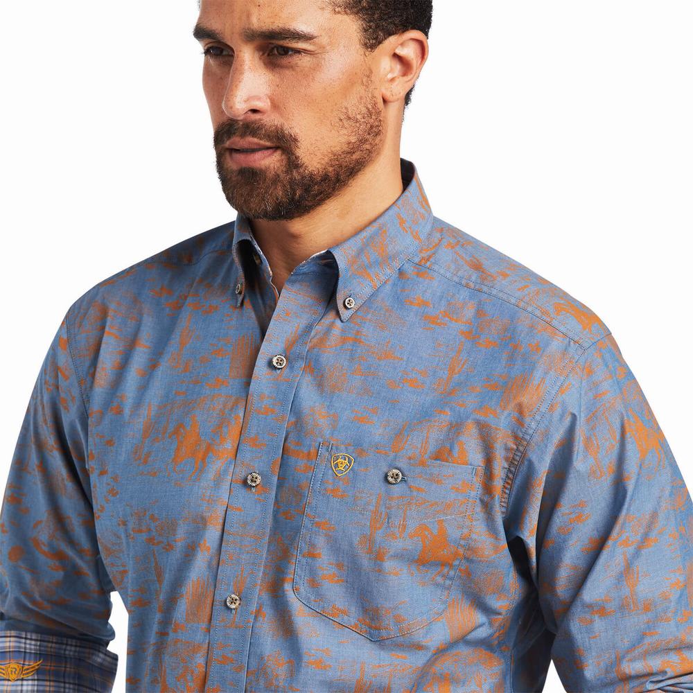 Blue Ariat Relentless Cordage Stretch Classic Fit Men's Shirts | VRBG81735