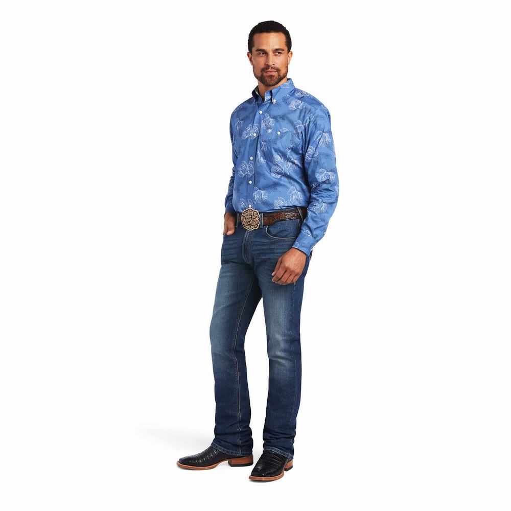 Blue Ariat Relentless Headway Stretch Classic Fit Men's Shirts | MZHT86024