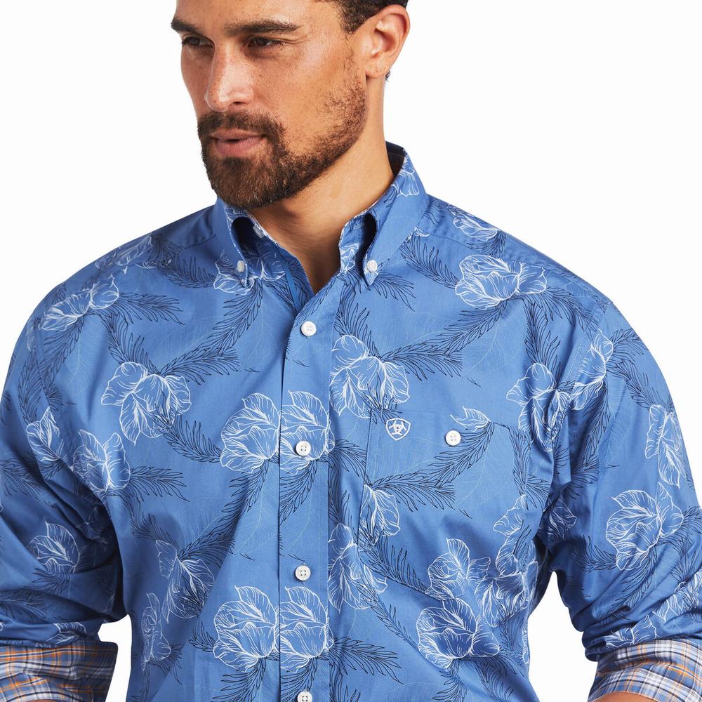 Blue Ariat Relentless Headway Stretch Classic Fit Men's Shirts | MZHT86024