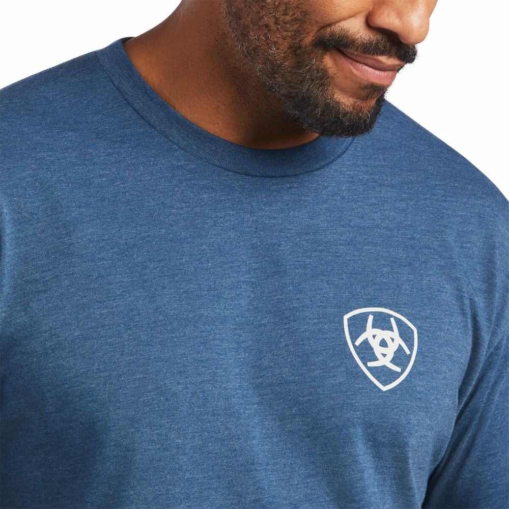 Blue Ariat Rope Shield Men's Polo Shirts | DLUX54038