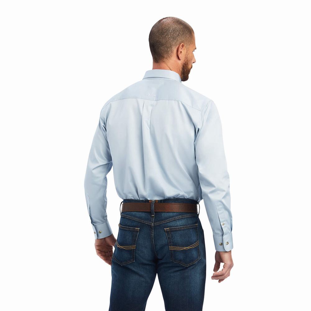 Blue Ariat Solid Twill Men's Shirts | CPDH06819