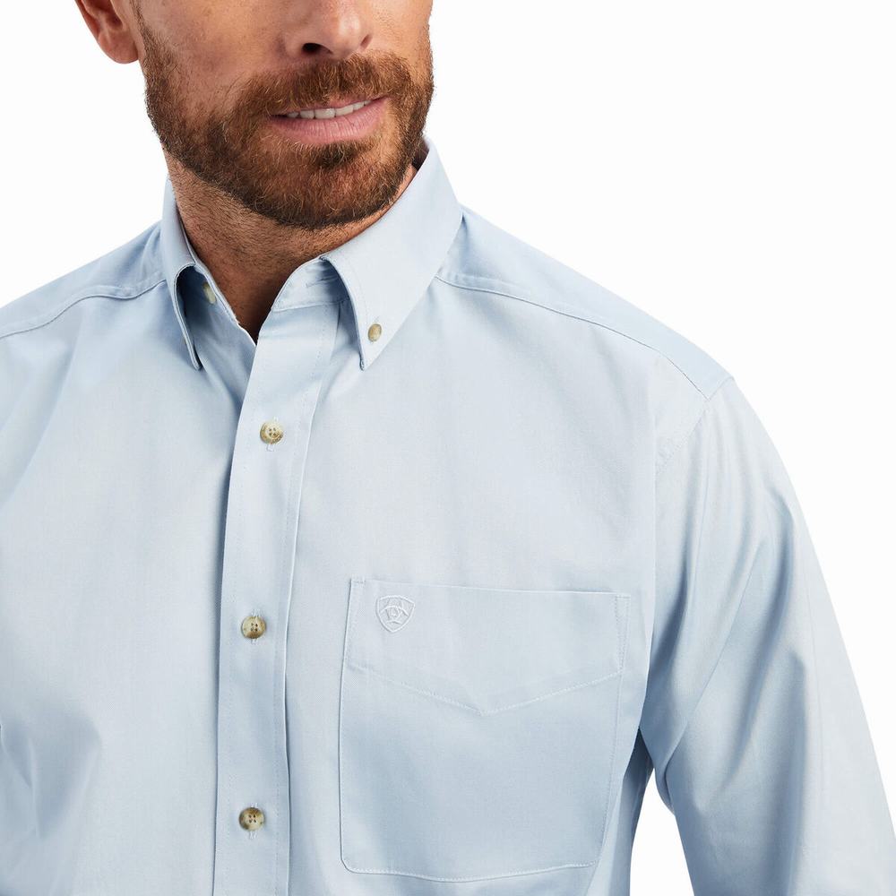 Blue Ariat Solid Twill Men's Shirts | CPDH06819