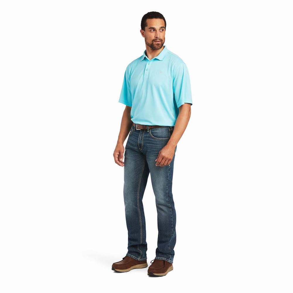 Blue Ariat TEK Men's Polo Shirts | LTUN56392