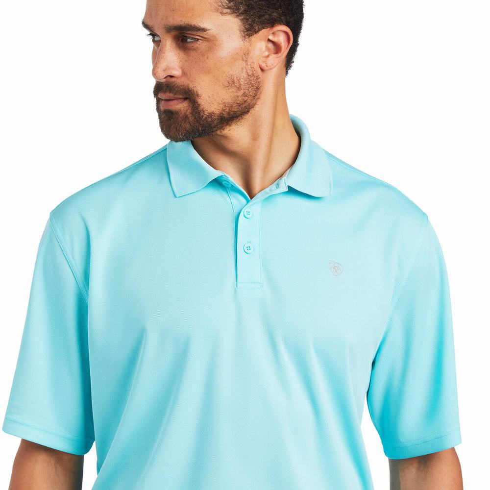 Blue Ariat TEK Men's Polo Shirts | LTUN56392