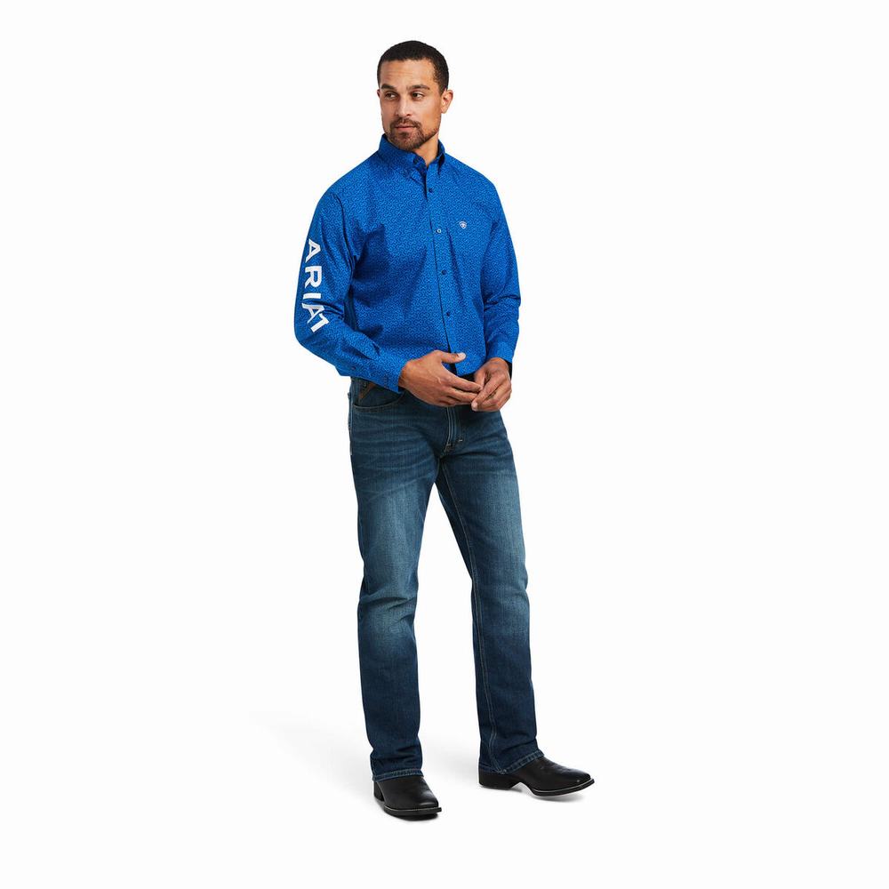 Blue Ariat Team Bushwick Classic Fit Men's Shirts | FTWZ03627