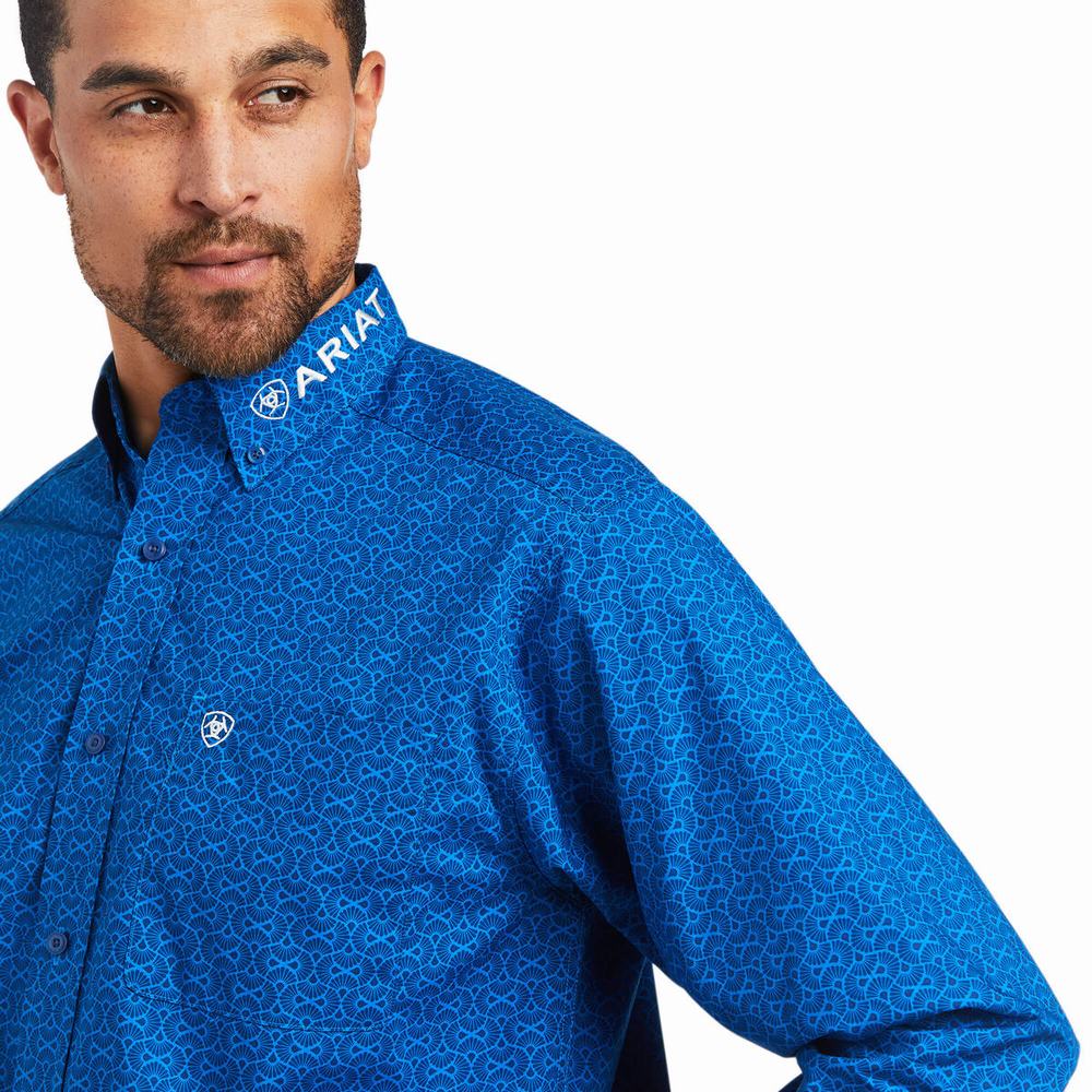 Blue Ariat Team Bushwick Classic Fit Men's Shirts | FTWZ03627