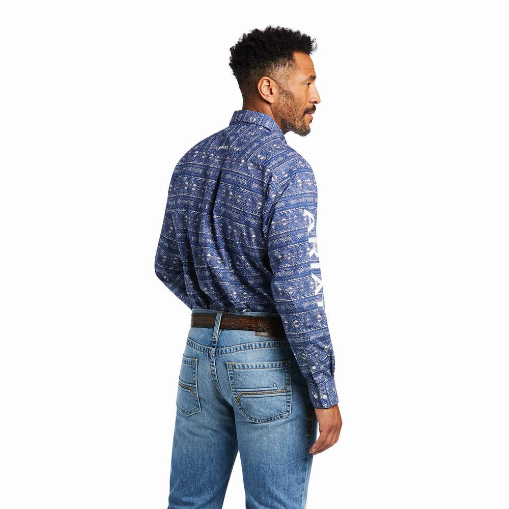 Blue Ariat Team Justin Classic Fit Men's Shirts | KCYG51842