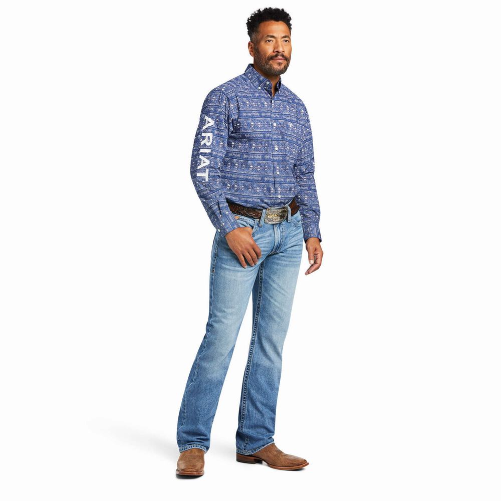 Blue Ariat Team Justin Classic Fit Men's Shirts | KCYG51842