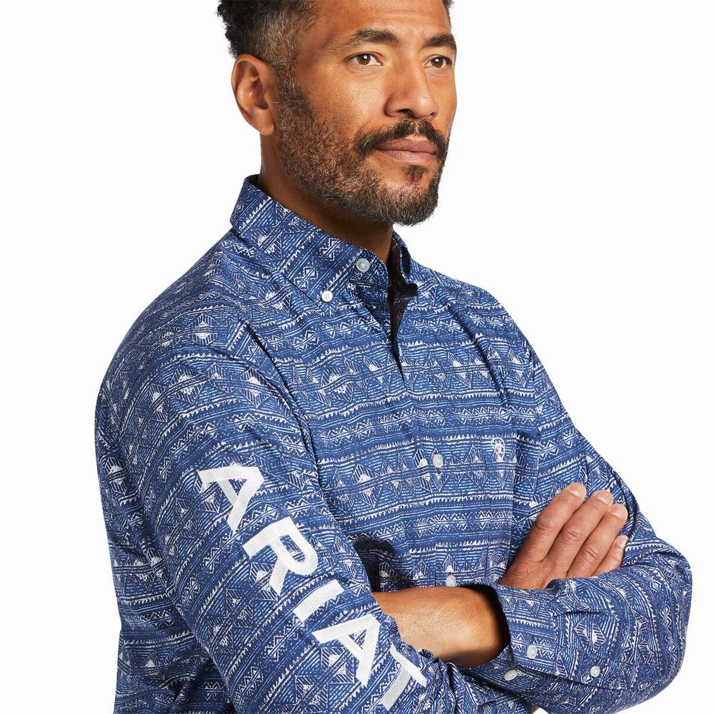 Blue Ariat Team Justin Classic Fit Men's Shirts | KCYG51842