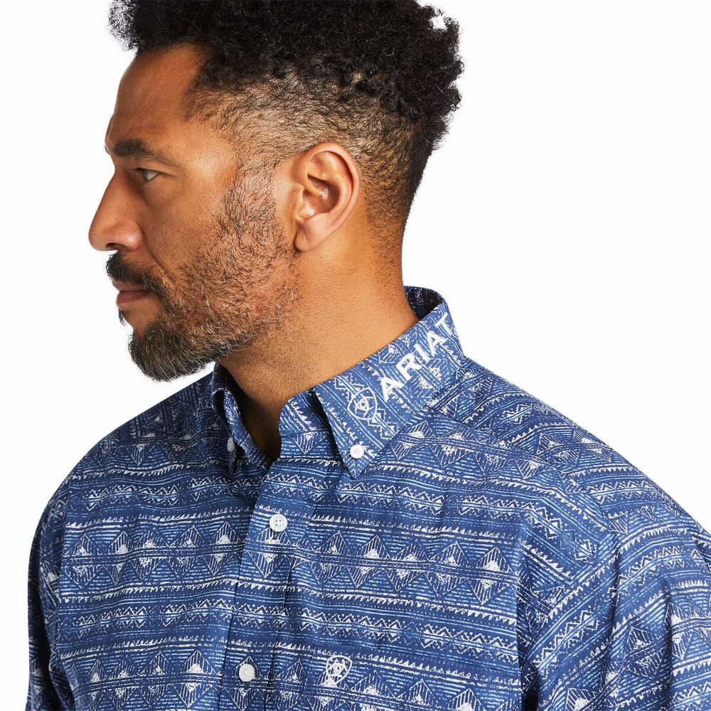 Blue Ariat Team Justin Classic Fit Men's Shirts | KCYG51842