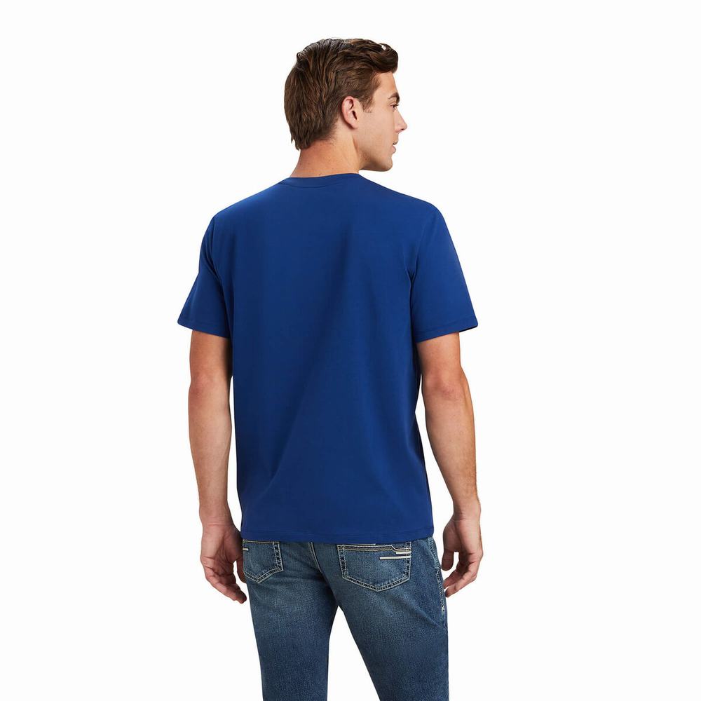 Blue Ariat Varsity Men's Polo Shirts | VJHW14329