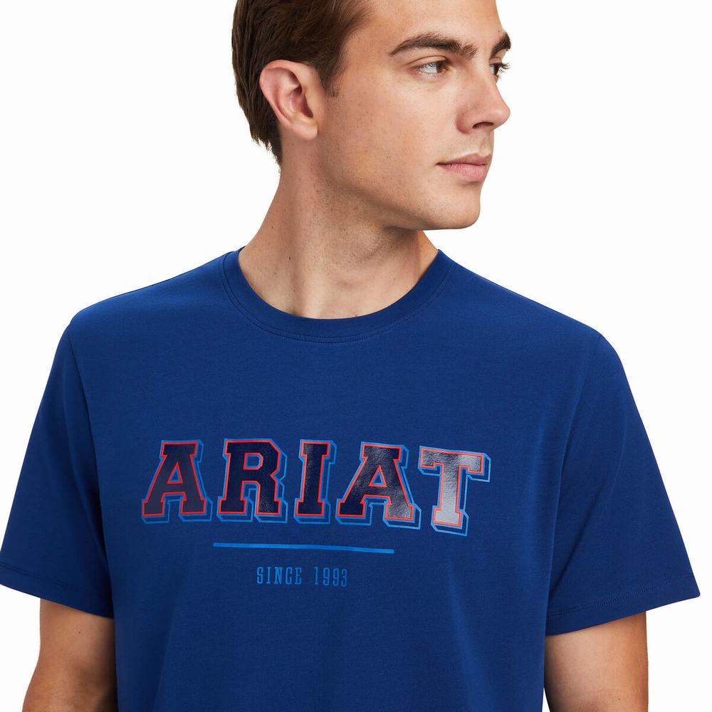 Blue Ariat Varsity Men's Polo Shirts | VJHW14329