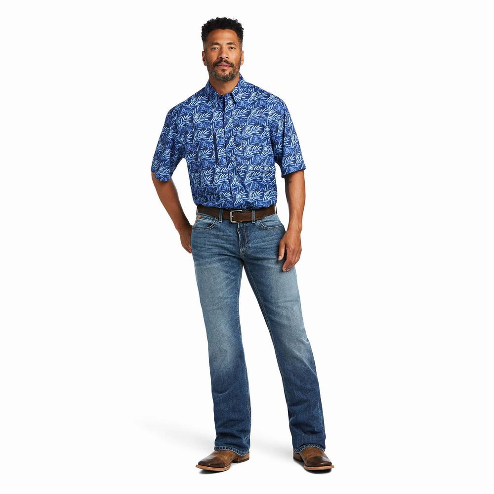 Blue Ariat VentTEK Classic Fit Men's Shirts | SCWH31742