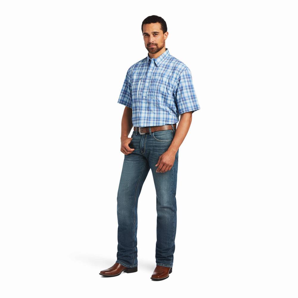 Blue Ariat VentTEK Classic Fit Men's Shirts | UKZN69143