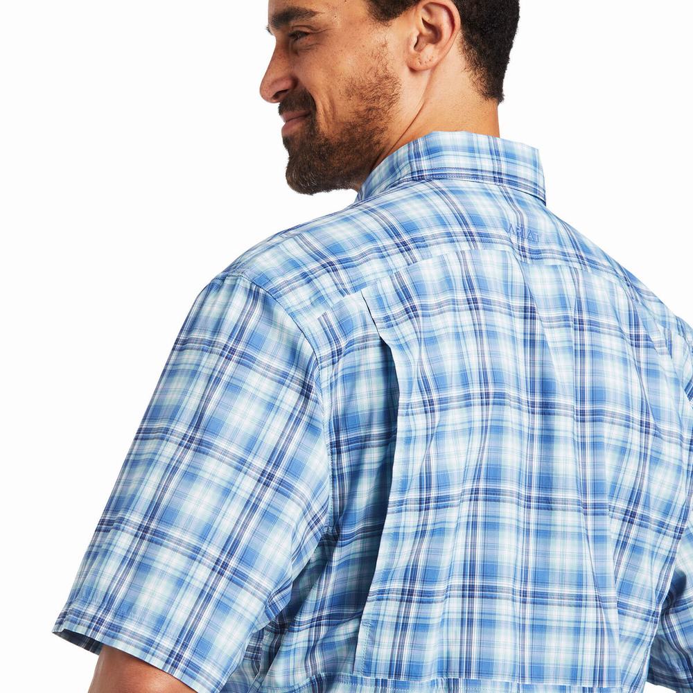 Blue Ariat VentTEK Classic Fit Men's Shirts | UKZN69143