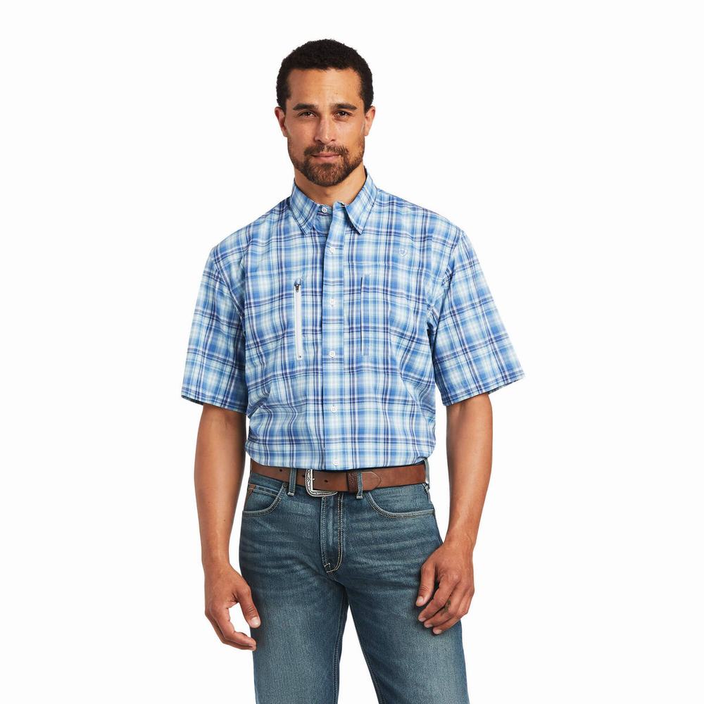 Blue Ariat VentTEK Classic Fit Men\'s Shirts | UKZN69143