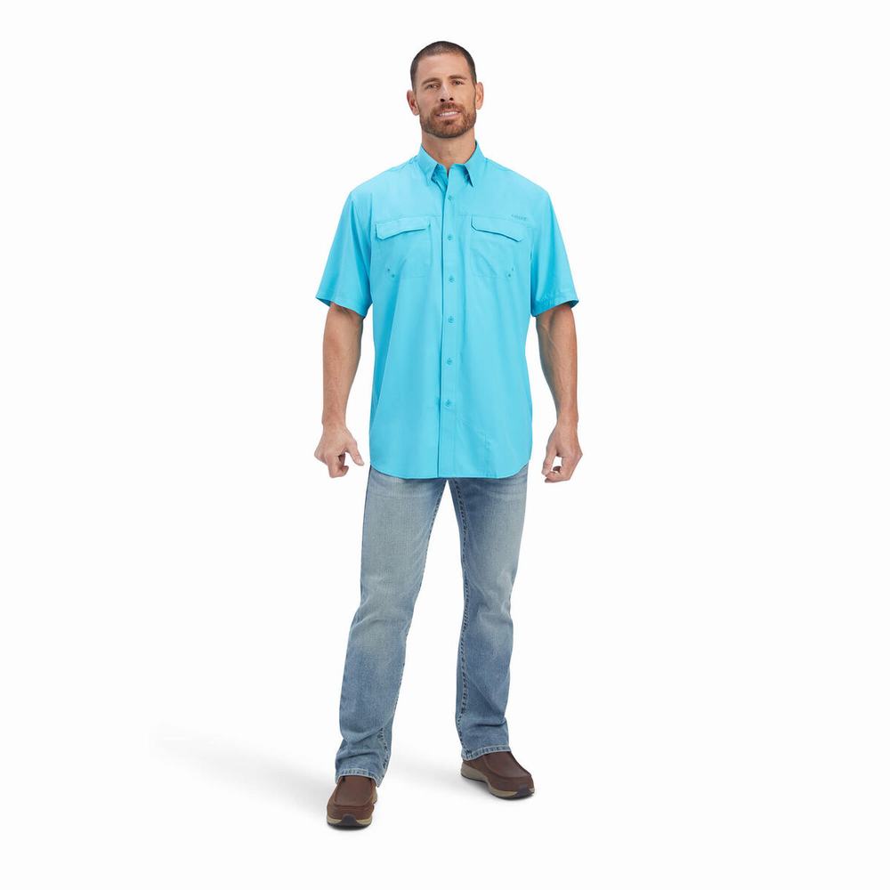 Blue Ariat VentTEK Outbound Classic Fit Men's Shirts | WTEI59481