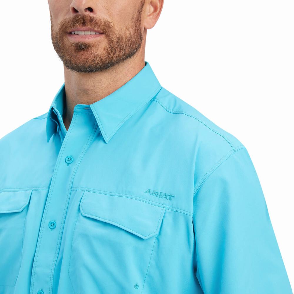 Blue Ariat VentTEK Outbound Classic Fit Men's Shirts | WTEI59481