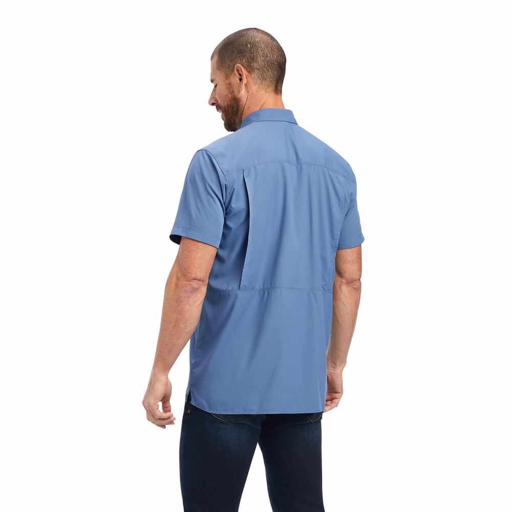 Blue Ariat VentTEK Outbound Fitted Men's Shirts | LZND01325