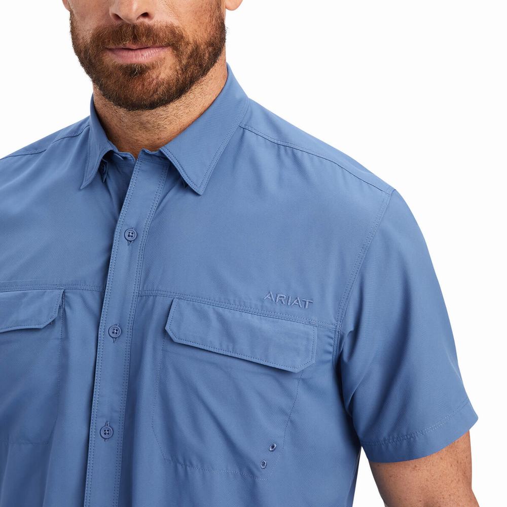 Blue Ariat VentTEK Outbound Fitted Men's Shirts | LZND01325