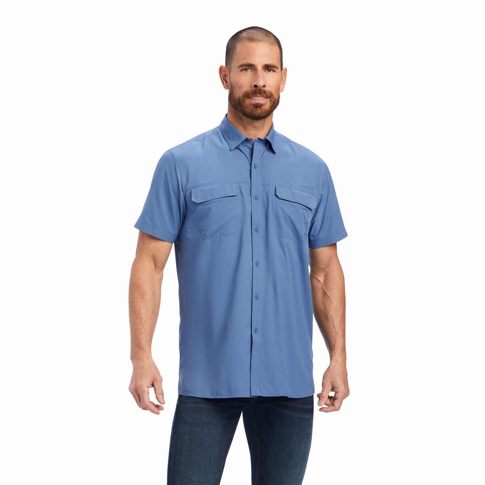 Blue Ariat VentTEK Outbound Fitted Men\'s Shirts | LZND01325