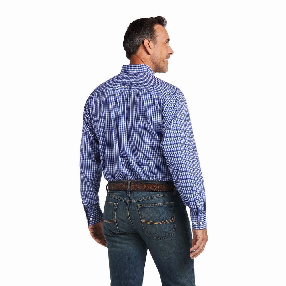 Blue Ariat Wrinkle Free Cairo Classic Fit Men's Shirts | WVIG42713