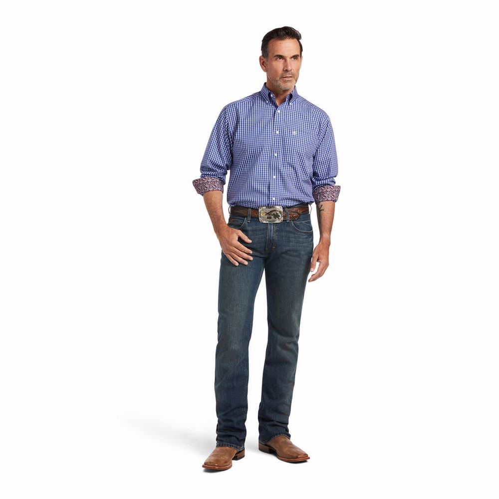 Blue Ariat Wrinkle Free Cairo Classic Fit Men's Shirts | WVIG42713