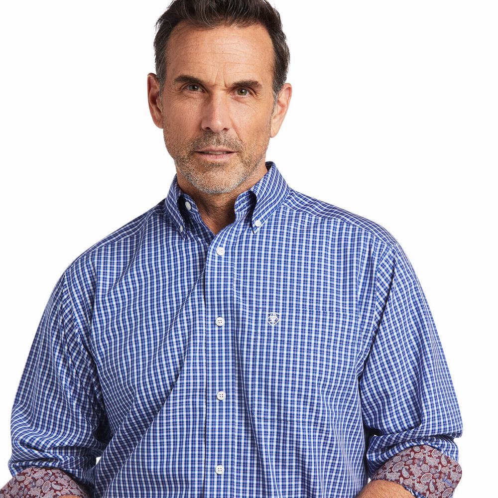 Blue Ariat Wrinkle Free Cairo Classic Fit Men's Shirts | WVIG42713