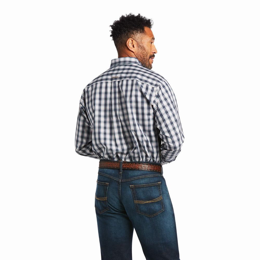 Blue Ariat Wrinkle Free Dereck Classic Fit Men's Shirts | OIJF84016