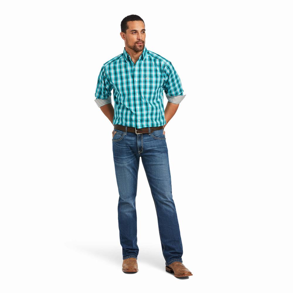 Blue Ariat Wrinkle Free Hank Classic Fit Men's Shirts | KYSW47351