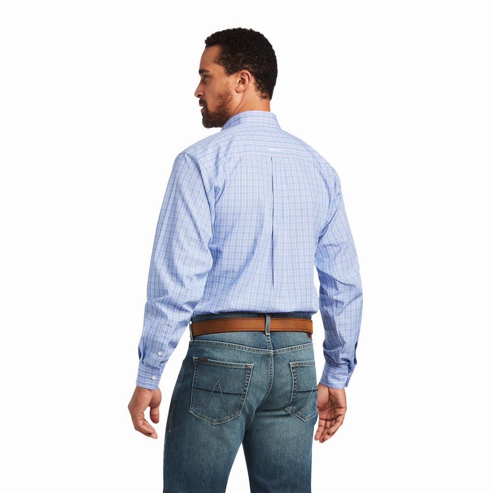 Blue Ariat Wrinkle Free Noah Fitted Men's Shirts | WDZI67384