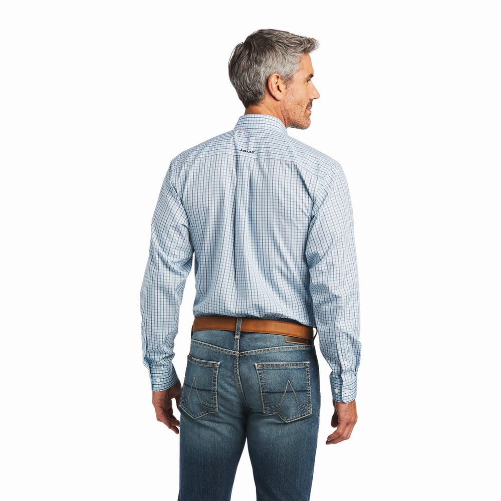 Blue Ariat Wrinkle Free Yair Fitted Men's Shirts | CQVS08175