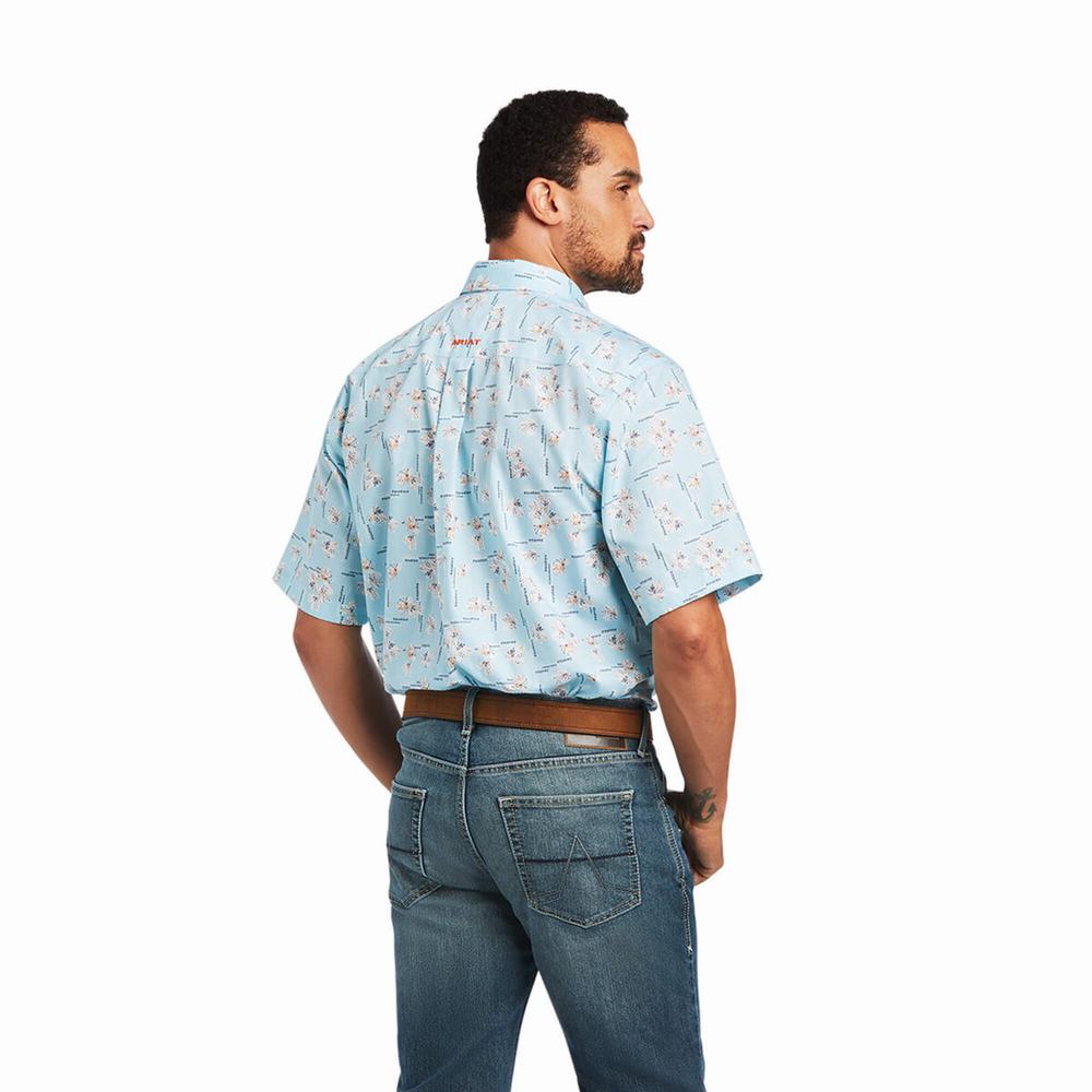 Blue Ariat Wrinkle Free Yariel Classic Fit Men's Shirts | YWML21869