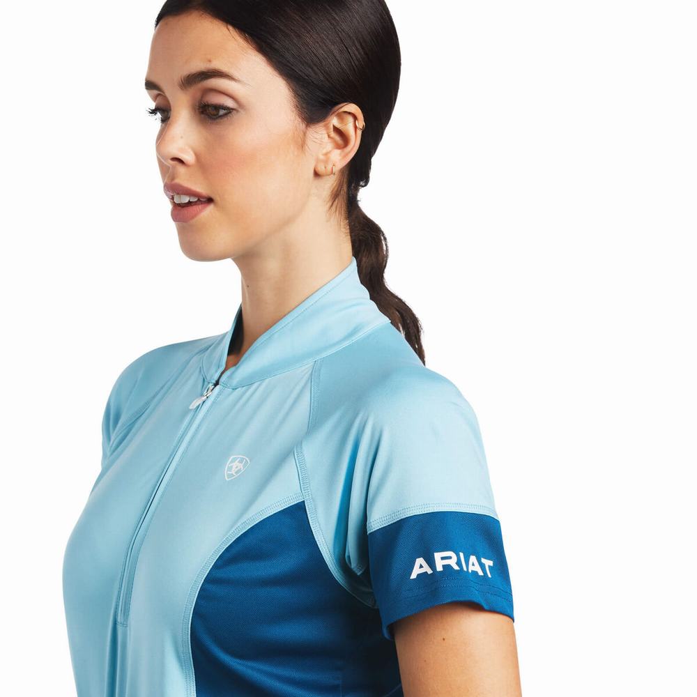 Blue Blue Ariat Cambria Jersey 1/4 Zip Women's Tops | FOYP48017