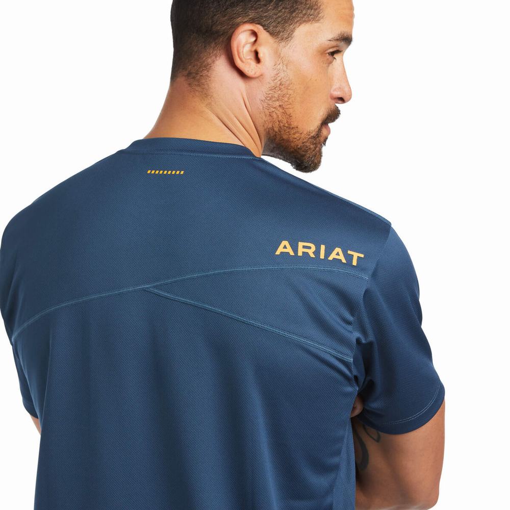 Blue Deep Green Ariat Rebar Polartec Elite All Season Men's Tops | FZMK50934