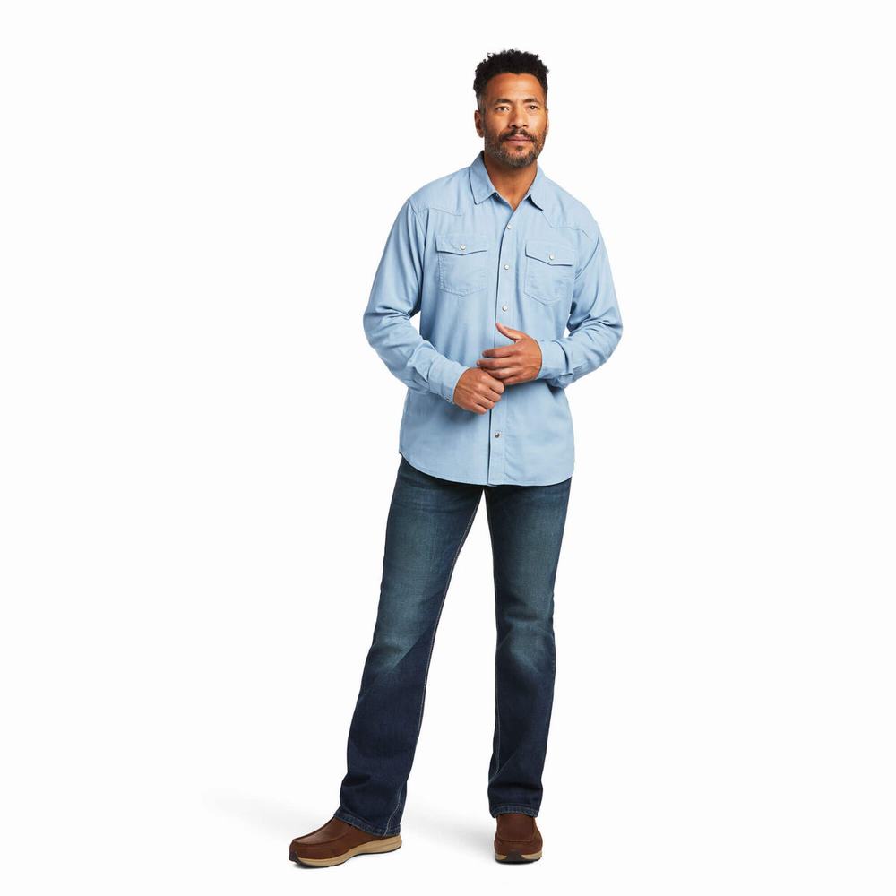 Blue Grey Ariat Ace Retro Fit Men's Shirts | KBNJ87135