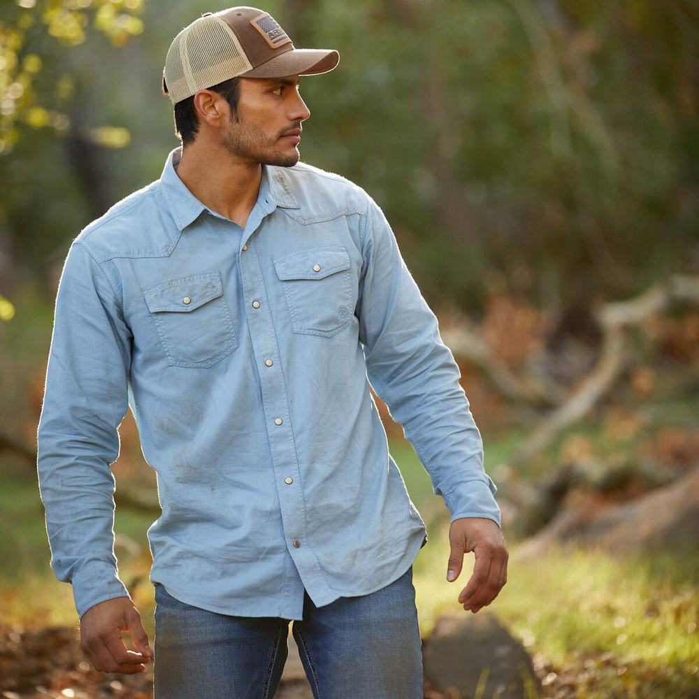 Blue Grey Ariat Ace Retro Fit Men's Shirts | KBNJ87135