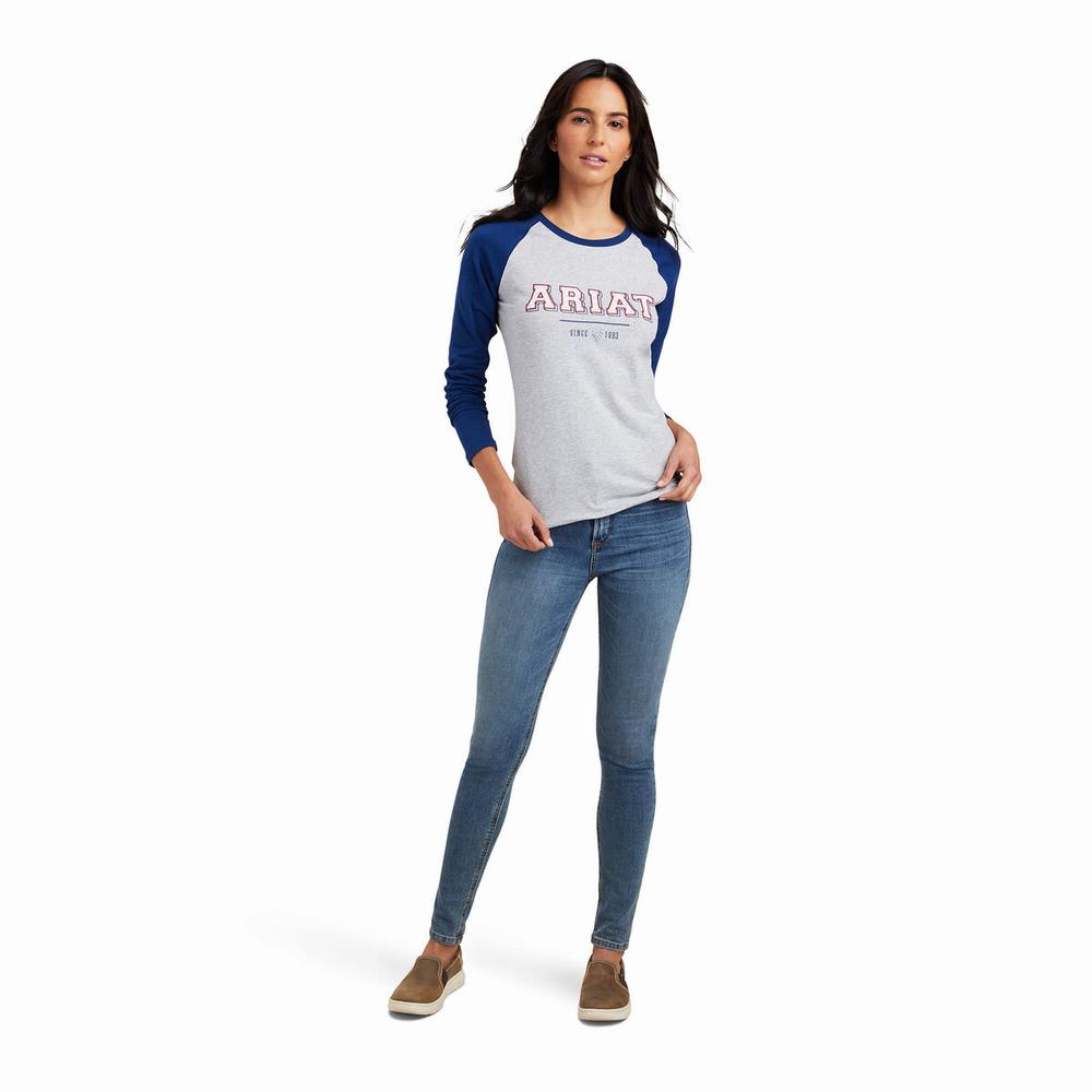 Blue Grey Ariat Varsity Women's Tops | FRNP90712