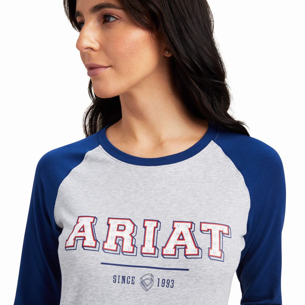 Blue Grey Ariat Varsity Women's Tops | FRNP90712