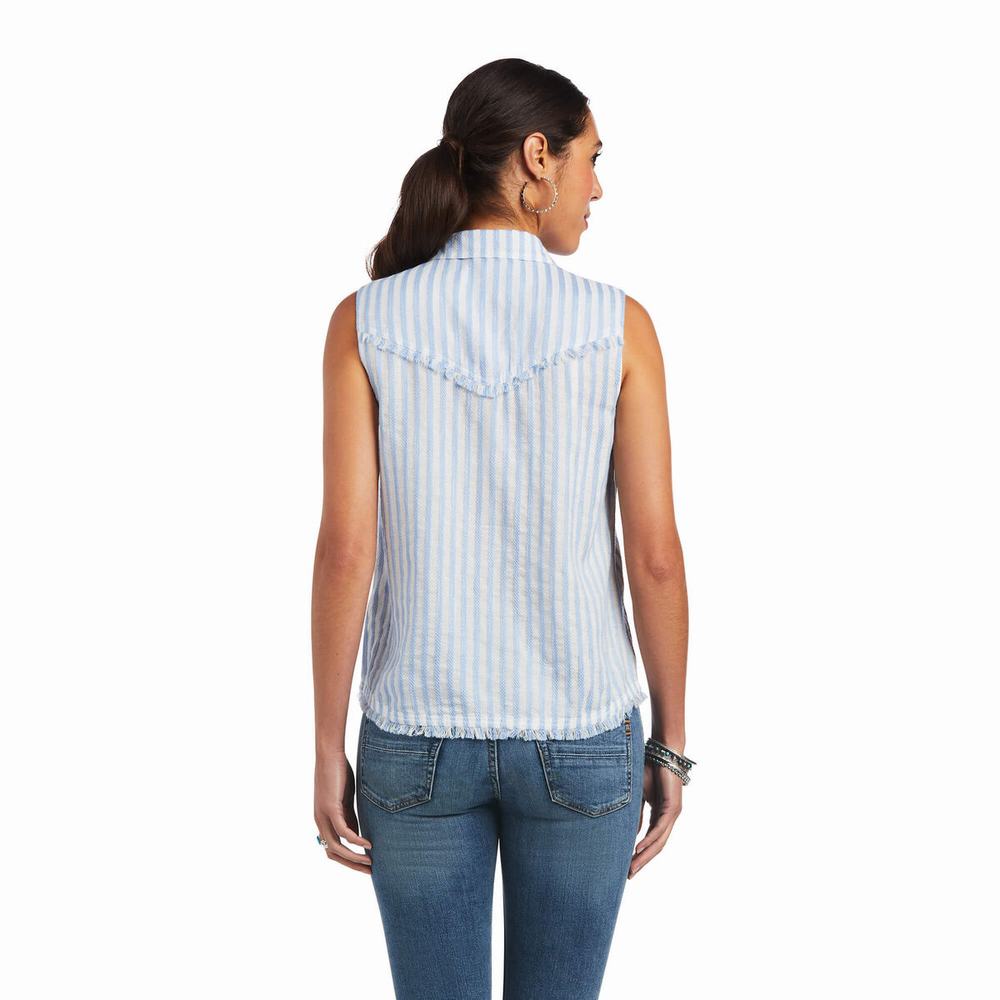 Blue Stripes Ariat Boom Boom Women's Tops | IKSG48093