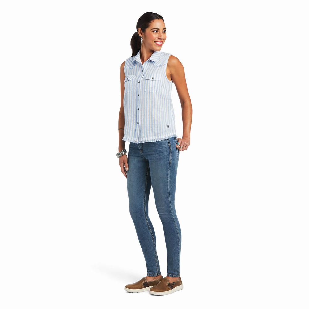 Blue Stripes Ariat Boom Boom Women's Tops | IKSG48093