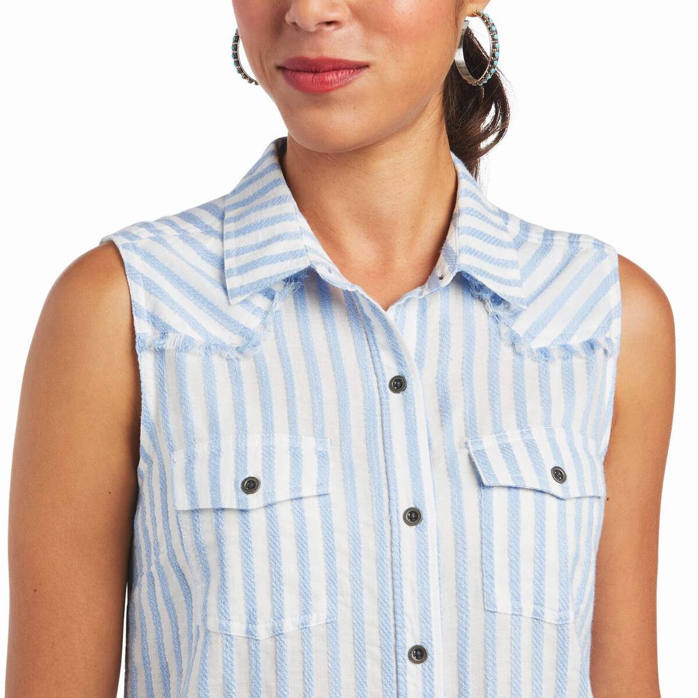 Blue Stripes Ariat Boom Boom Women's Tops | IKSG48093