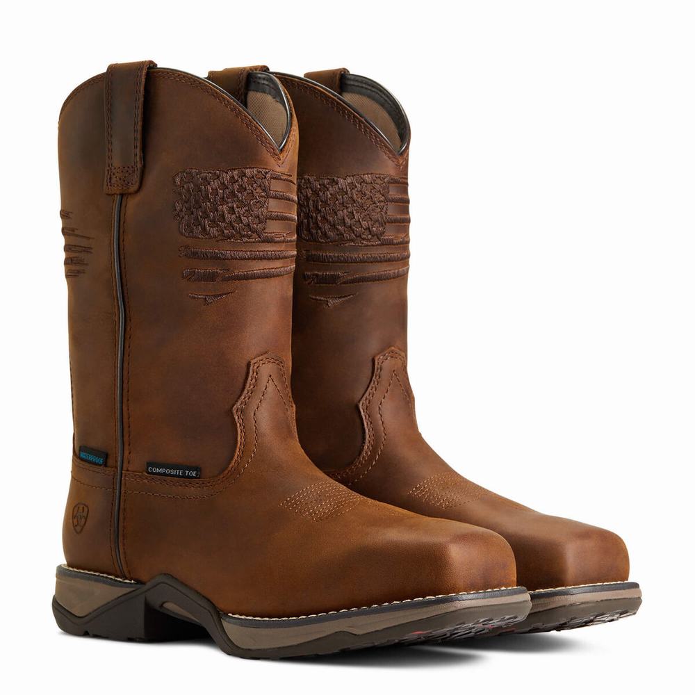 Brown Ariat Anthem Patriot Waterproof Women's Western Boots | JBIU31895