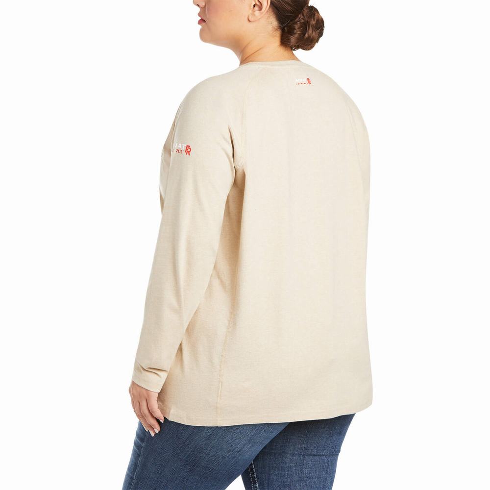 Brown Ariat FR Air Crew Women's Shirts | DVBT79563