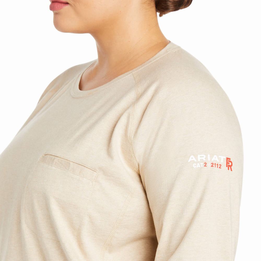 Brown Ariat FR Air Crew Women's Shirts | DVBT79563