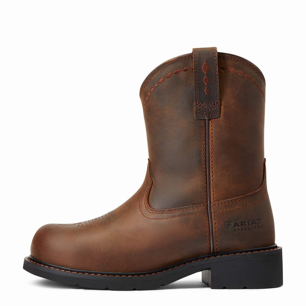 Brown Ariat Fatbaby Pull-On Steel Toe Women's Work Boots | JCMN16472