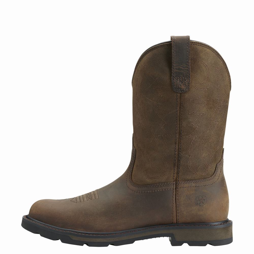 Brown Ariat Groundbreaker Men's Work Boots | HWOS63248